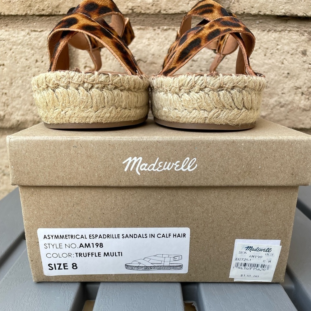 NWT MADEWELL The Malia Espadrille Leopard Sandals Calf Hair Size 8 - Picture 2 of 11